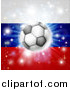 Vector Illustration of a Soccer Ball over a Russian Flag with Fireworks by AtStockIllustration