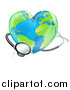 Vector Illustration of a Stethoscope Around a Heart Earth Globe by AtStockIllustration