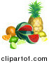 Vector Illustration of a Still Life of Tropical Fruits, Pineapple, Watermelon, Lemon, Lime, Orange by AtStockIllustration