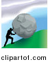 Vector Illustration of a Strong Business Man Pushing a Boulder up a Hill by AtStockIllustration