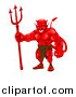 Vector Illustration of a Strong Red Devil Standing with a Pitchfork by AtStockIllustration