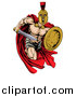 Vector Illustration of a Strong Spartan Trojan Warrior Mascot Sprinting with a Sword and Shield by AtStockIllustration