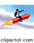 Vector Illustration of a Successful Businessman Riding a Rocket Through the Sky by AtStockIllustration