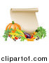 Vector Illustration of a Thanksgiving Scroll with Harvest Vegetables by AtStockIllustration