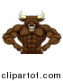 Vector Illustration of a Tough Muscular Brown Bull Man Mascot Flexing, from the Waist up by AtStockIllustration