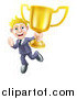 Vector Illustration of a Victorious Blond Businessman Holding a Trophy Cup by AtStockIllustration
