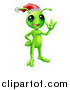 Vector Illustration of a Waving Christmas Alien Wearing a Santa Hat by AtStockIllustration