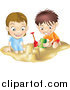 Vector Illustration of a White Boy and Girl Building Sand Castles Together by AtStockIllustration