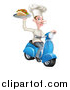 Vector Illustration of a White Male Chef with a Curling Mustache, Holding a Souvlaki Kebab Sandwich on a Scooter by AtStockIllustration