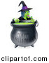 Vector Illustration of a Witch Behind a Boiling Happy Halloween Cauldron by AtStockIllustration