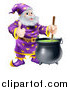 Vector Illustration of a Wizard Holding a Thumb up and Stirring Contents in a Cauldron by AtStockIllustration