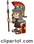Vector Illustration of a Young Roman Soldier Man in a Helmet, Leaning Against His Shield and Holding a Spear by AtStockIllustration