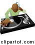 Vector Illustration of an African American DJ Mixing His Records and Listening Through Headphones by AtStockIllustration