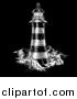 Vector Illustration of an Engraved Lighthouse on Black by AtStockIllustration