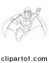 Vector Illustration of an Outlined Super Hero in Flight by AtStockIllustration