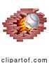 Vector Illustration of Baseball Ball Flame Fire Breaking Brick Wall by AtStockIllustration