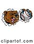 Vector Illustration of Bear Sports Mascot Breaking Through a Wall with a Baseball in a Paw by AtStockIllustration