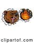 Vector Illustration of Bear Sports Mascot Breaking Through a Wall with a Basketball in a Paw by AtStockIllustration