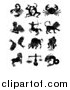 Vector Illustration of Black and White Astrology Zodiac Animals and Symbols by AtStockIllustration