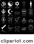 Vector Illustration of Black and White Icons of Religious Symbols by AtStockIllustration