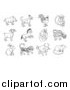 Vector Illustration of Black and White Outlined Chinese Zodiac Animals by AtStockIllustration