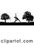 Vector Illustration of Black and White Silhouetted Lady in a Pilates Pose in a Park by AtStockIllustration