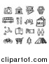 Vector Illustration of Black and White Watercolor Styled Travel Symbol Icons by AtStockIllustration