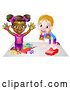Vector Illustration of Black Girl Finger Painting and White Girl Playing with a Toy Car by AtStockIllustration