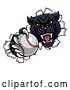 Vector Illustration of Black Panther Mascot Breaking Through a Wall with a Baseball by AtStockIllustration