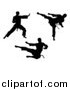 Vector Illustration of Black Silhouetted Karate and Martial Arts Men by AtStockIllustration