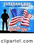 Vector Illustration of Black Silhouetted Soldier with an American Flag and Sky, with Text by AtStockIllustration