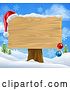Vector Illustration of Blank Christmas Sign with a Santa Hat in the Snow by AtStockIllustration