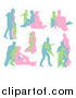 Vector Illustration of Blue Green and Pink Silhouetted Families by AtStockIllustration