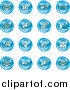 Vector Illustration of Blue Icons: Cars, a Log, Cash, Lemon, Dealer, Ads, Key, Wrench, Engine, Handshake and Money by AtStockIllustration