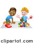 Vector Illustration of Boys Playing with Blocks and a Toy Car by AtStockIllustration