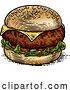 Vector Illustration of Burger Hamburger Vintage Woodcut Illustration by AtStockIllustration