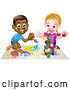 Vector Illustration of Cartoon Boy and Girl Playing with Paints and Blocks by AtStockIllustration