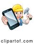 Vector Illustration of Cartoon Carpenter Handyman Phone Concept by AtStockIllustration