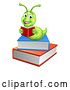 Vector Illustration of Cartoon Caterpillar Bookworm Worm on Books Reading by AtStockIllustration
