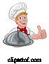Vector Illustration of Cartoon Chef Holding Plate Platter Sign Cartoon by AtStockIllustration