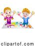Vector Illustration of Cartoon Children Playing with Paint by AtStockIllustration