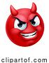 Vector Illustration of Cartoon Devil Emoji Emoticon Guy Face Icon Mascot by AtStockIllustration