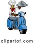 Vector Illustration of Cartoon Eagle Chef Scooter Delivery Mascot by AtStockIllustration