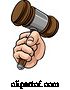 Vector Illustration of Cartoon Fist Hand Holding Judge Hammer Gavel Cartoon by AtStockIllustration