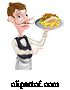 Vector Illustration of Cartoon Kebab and Chips Waiter Pointing by AtStockIllustration