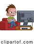 Vector Illustration of Cartoon Kid Boy Gamer Playing Video Games Console Cartoon by AtStockIllustration