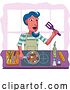 Vector Illustration of Cartoon Lady Cooking Vegetable Curry Chinese Food Kitchen by AtStockIllustration