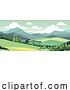 Vector Illustration of Cartoon Landscape Background Hills Mountains Fields Trees by AtStockIllustration