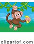 Vector Illustration of Cartoon Monkey Singing on Jungle Vines with Banana Cartoon by AtStockIllustration