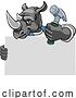 Vector Illustration of Cartoon Rhino Hammer Mascot Handyman Carpenter by AtStockIllustration